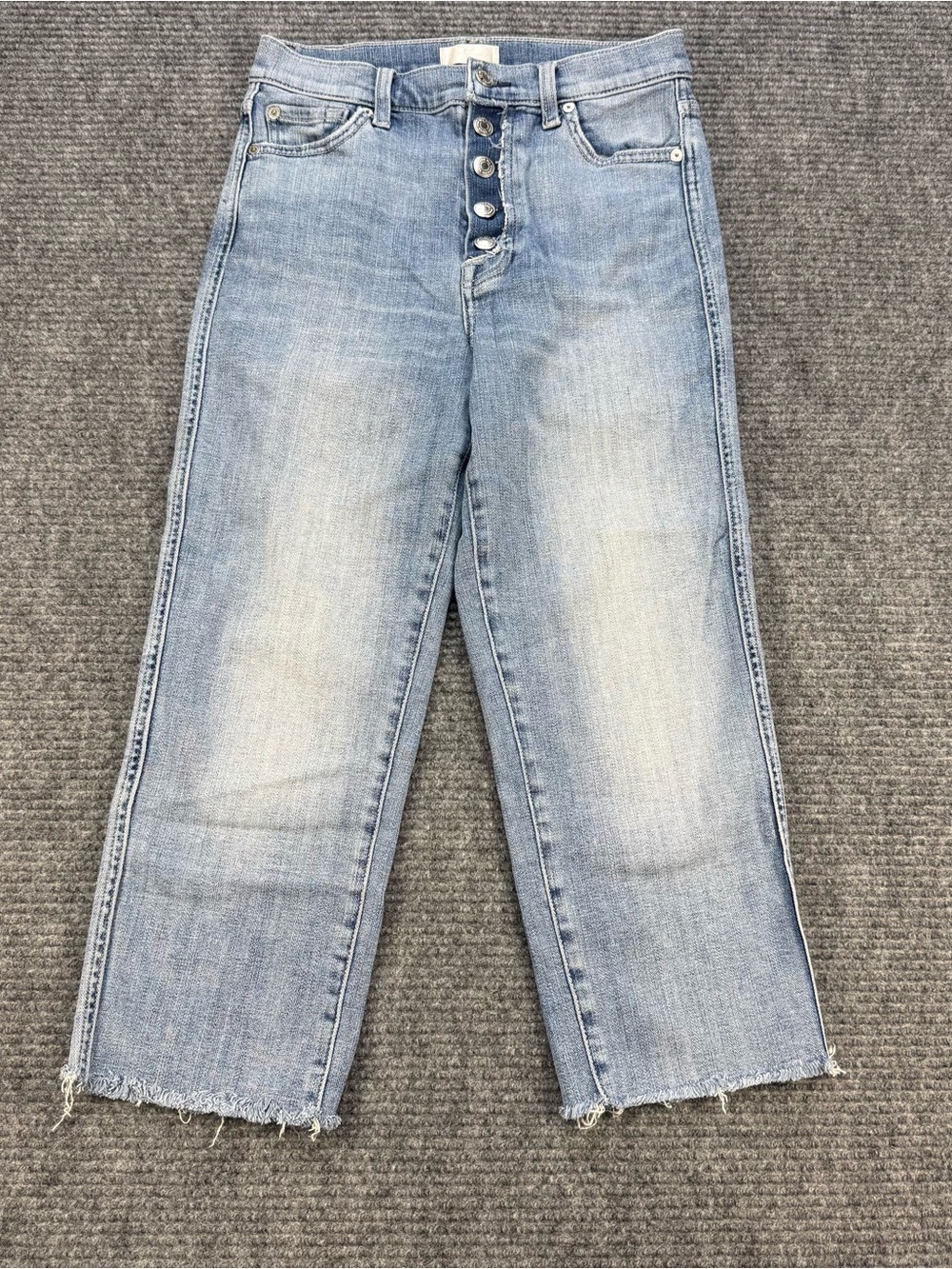 7 For All Mankind Womens High Waist Cropped Straight Jeans 27 Button Fly Raw Hem